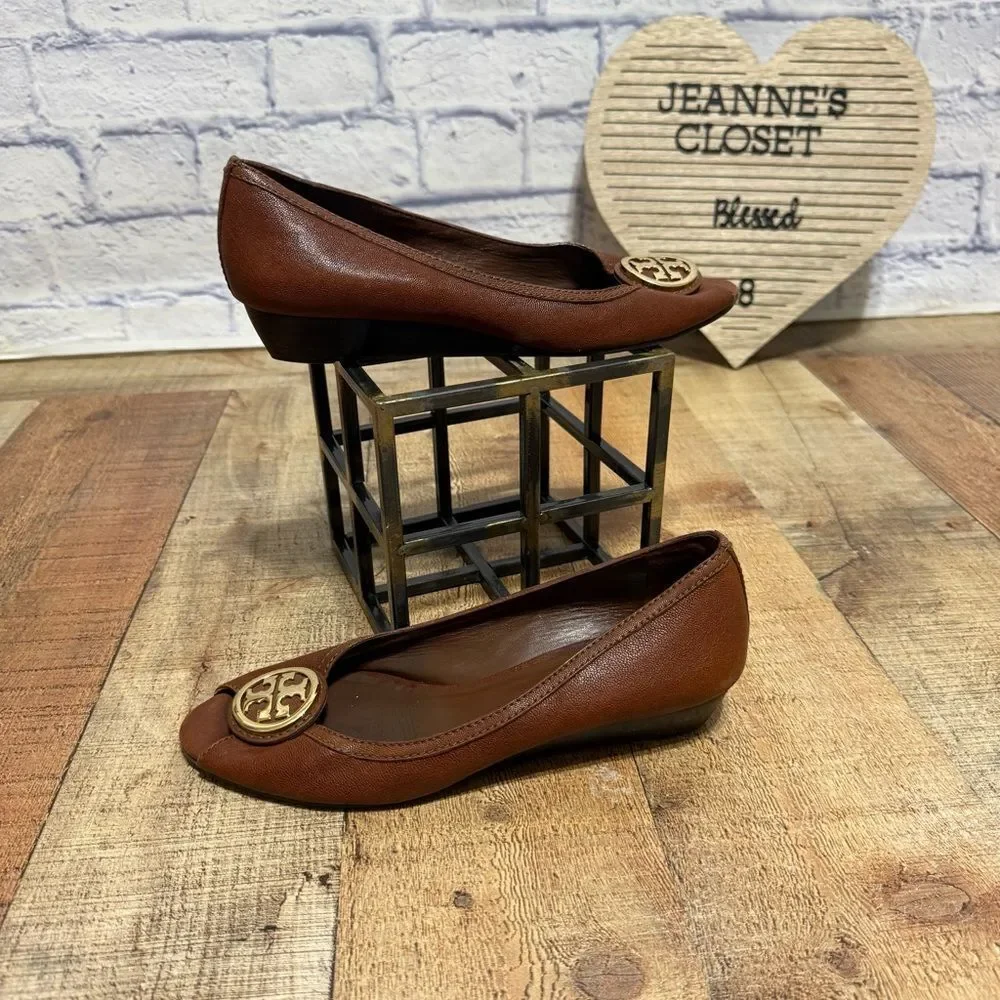 Tory Burch Brown Leather‎ Carol Wedge heels - 8.5